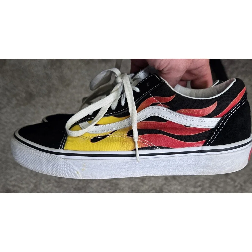 Vans Old Skool Flame Sneakers Mens 8.5 Womens 10 Black Yellow Red Skate Shoes